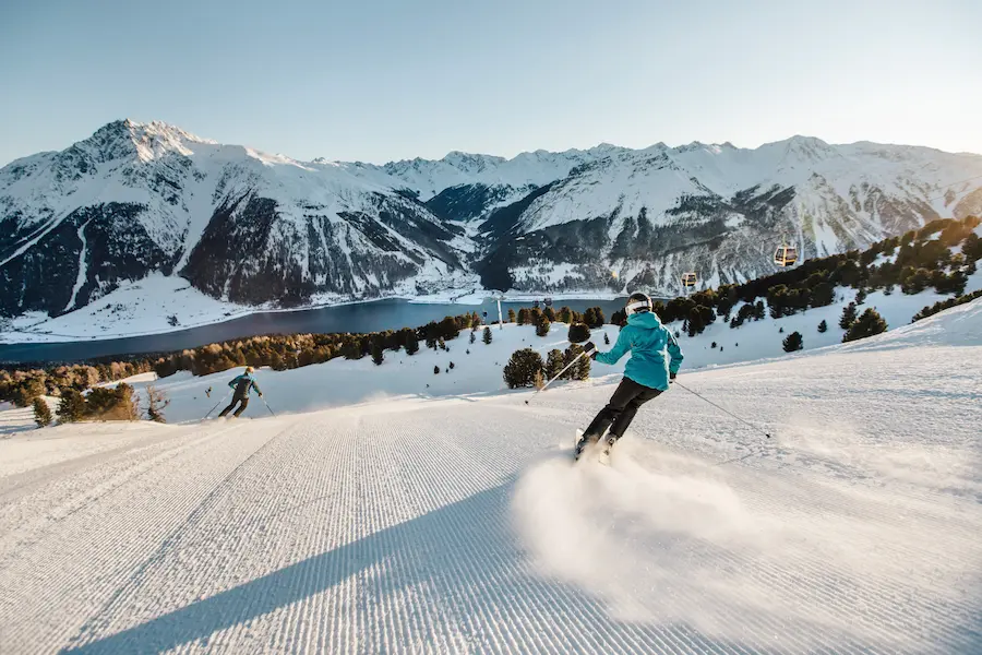 Skigebied Reschenpass is een rustig skigebied op de grens van Italië en Tirol. © IDM Südtirol / Benjamin Pfitscher