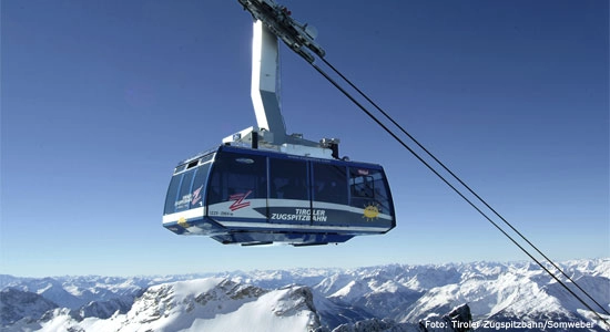 Gondel vanuit Ehrwald naar de Zugspitze. © Tiroler Zugspitzebahn / Somweber