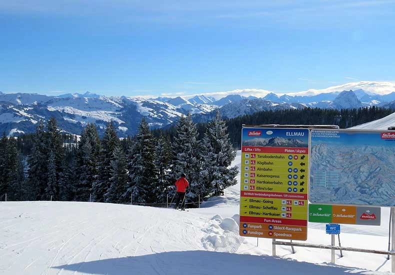 Buiten het hoogseizoen heb je de skipistes in Ellmau soms bijna helemaal voor jezelf. © Skigebiedengids.nl