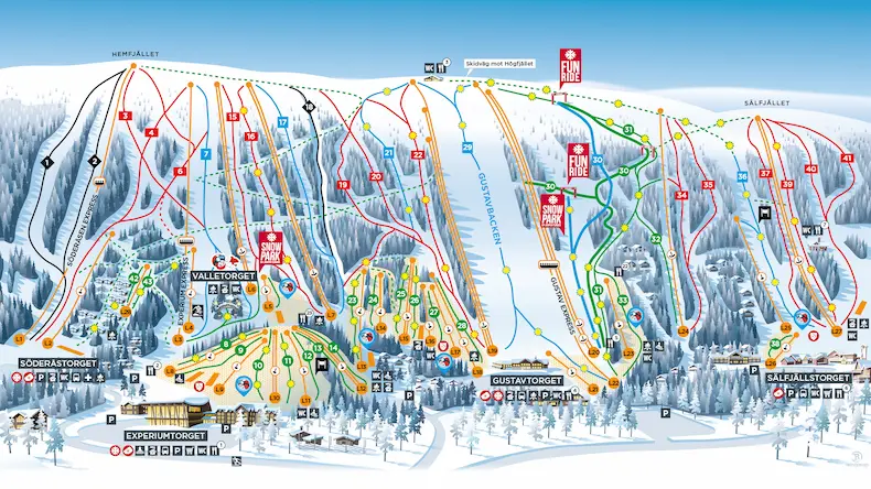 De pistenkaart van Lindvallen © Skistar