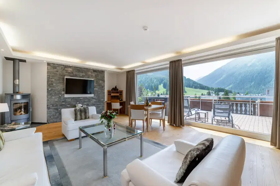 De President Suite in Turmhotel Victoria in Davos is een van de 97 kamers en suites. © Turmhotel Victoria