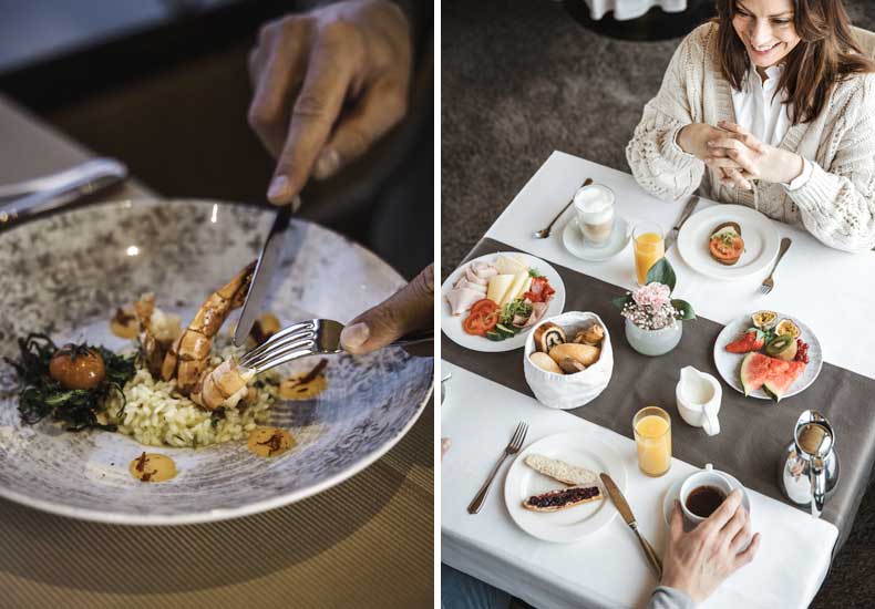 Ontbijt, brunch, lunch of diner, in Hotel Riml worden je smaakpapillen de hele dag verwend © Roman Huber / TVB Oetztal