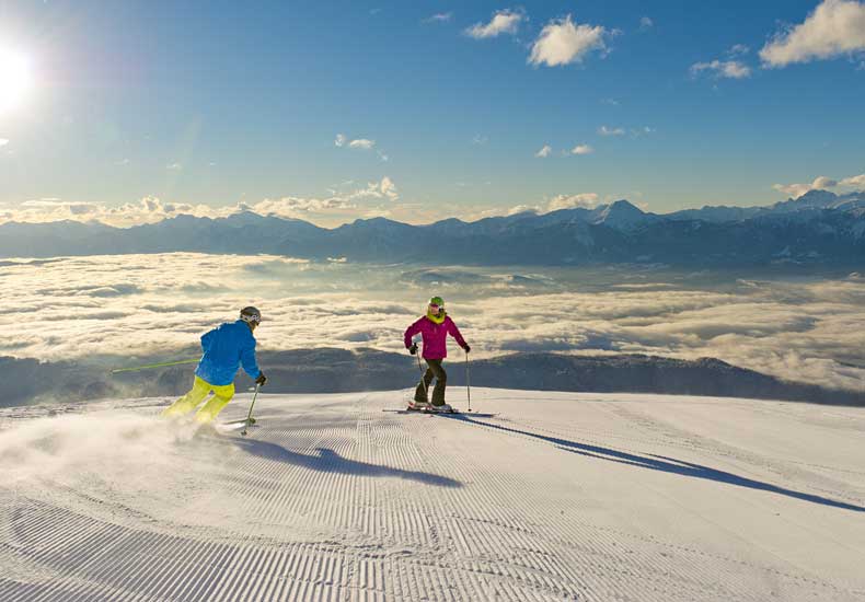 Zonnig skiën op de Gerlitzen Alpe aan de voet van de Ossiacher See. © Franz Gerdl / Kaernten Werbung