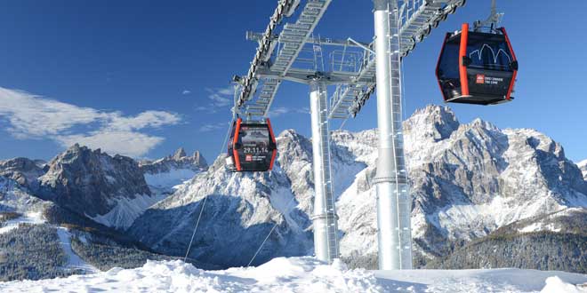 gondels in de Sextner Dolomiten, een van de twaalf skigebieden van de Dolomiti Superski