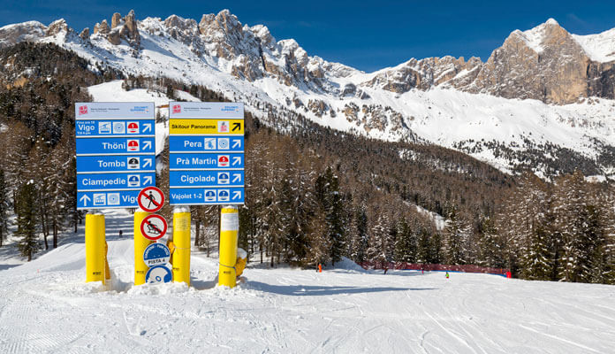 Skigebied Vigo di Fassa: mooi familieskigebied centraal in Val di Fassa