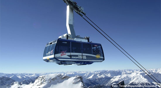 Skigebied Zugspitze gletsjer: skiën op de grens van Oostenrijk en Duitsland